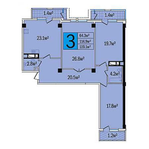 3 комнатная 119.1м²