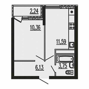 1 комнатная 34.21м²