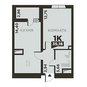 1 комнатная 35.18м²