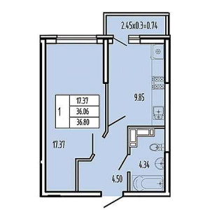 1 комнатная 36.8м²