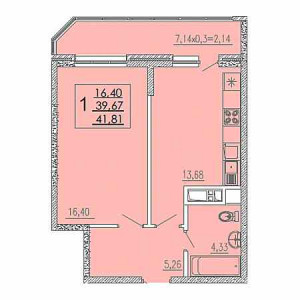 1 комнатная 41.81м²