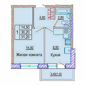 1 комнатная 31.2м²