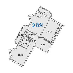 2 комнатная 80.85м²