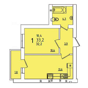 1 комнатная 32.2м²