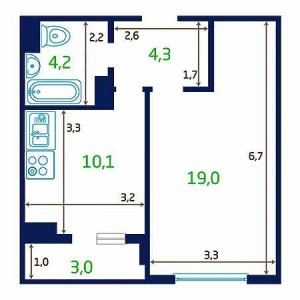 1 комнатная 39.1м²