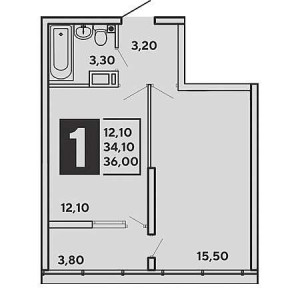 1 комнатная 36м²