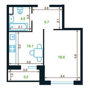 1 комнатная 37.9м²