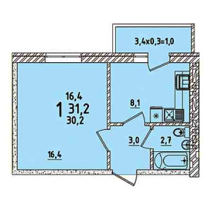 1 комнатная 31.2м²