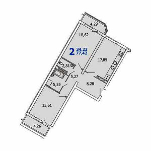 2 комнатная 77.42м²