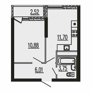 1 комнатная 34.86м²