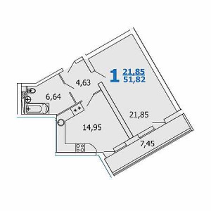 1 комнатная 51.82м²