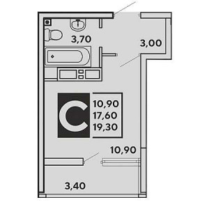 Студия 19.3м²