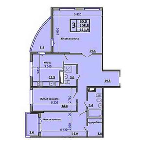 3 комнатная 114.9м²