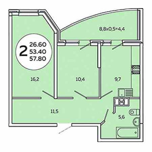 2 комнатная 57.8м²