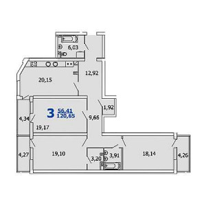 3 комнатная 120.65м²