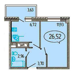 1 комнатная 26.52м²