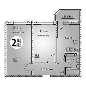 2 комнатная 53.2м²