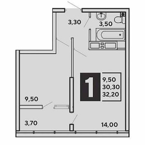 1 комнатная 32.2м²