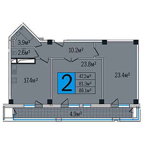 2 комнатная 86.1м²