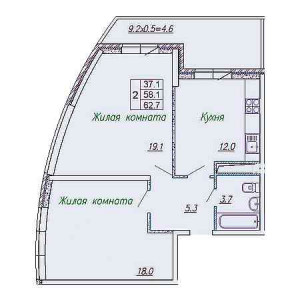 2 комнатная 62.7м²