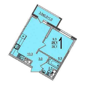 1 комнатная 29.1м²