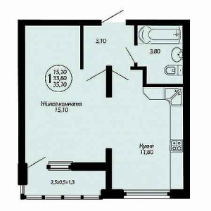 1 комнатная 35.1м²