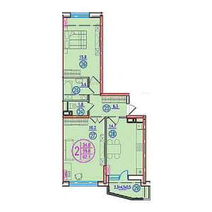 2 комнатная 62.1м²