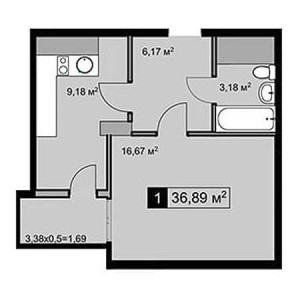 1 комнатная 36.89м²