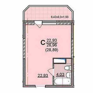 Студия 28.89м²