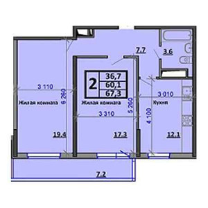 2 комнатная 67.3м²