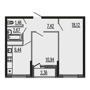 2 комнатная 52.41м²