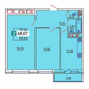 2 комнатная 68.07м²