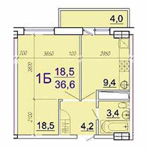 1 комнатная 36.6м²