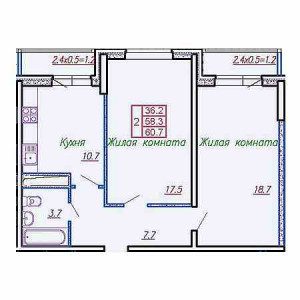 2 комнатная 60.7м²