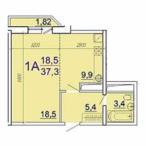 1 комнатная 37.3м²