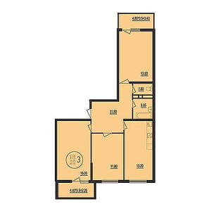 3 комнатная 80.35м²