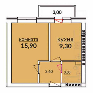 1 комнатная 34.8м²