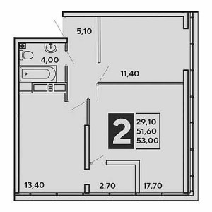 2 комнатная 53м²