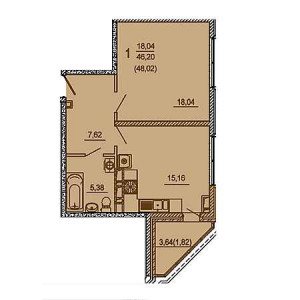 1 комнатная 48.02м²