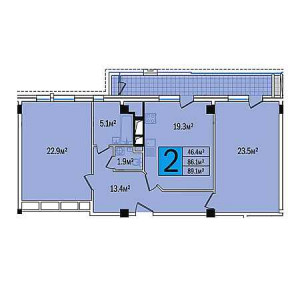 2 комнатная 89.1м²