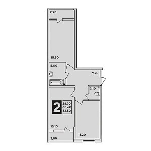 2 комнатная 63.5м²