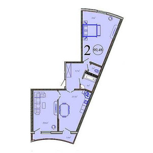 2 комнатная 90.46м²