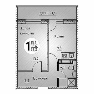 1 комнатная 37.2м²