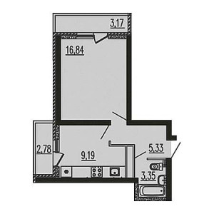 1 комнатная 40.66м²