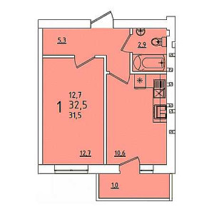 1 комнатная 32.5м²