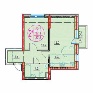 2 комнатная 37.8м²