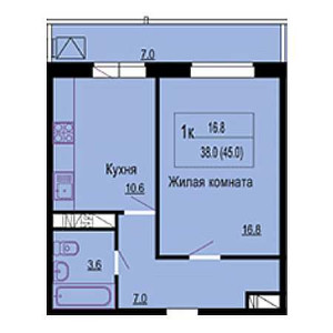 1 комнатная 45м²