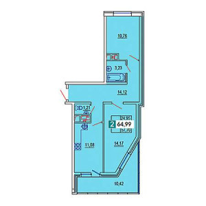 2 комнатная 64.99м²