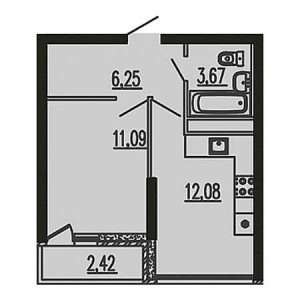 1 комнатная 35.51м²