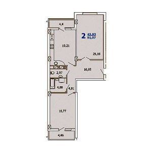 2 комнатная 91.07м²